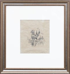 Vintage "A Small Wager" Realistic Sketch Drawing of a Man in a Combat  