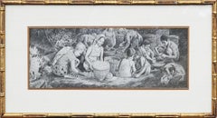 Vintage Filipino Women and Children in a Pastoral Scene Drawing