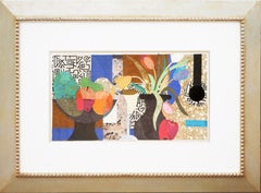 Colorful Abstract Modern Geometric Fruits and Tulips Still Life Collage