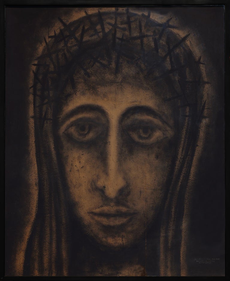 Frank Dolejska "Head of Christ" Large Black Figurative Enamel