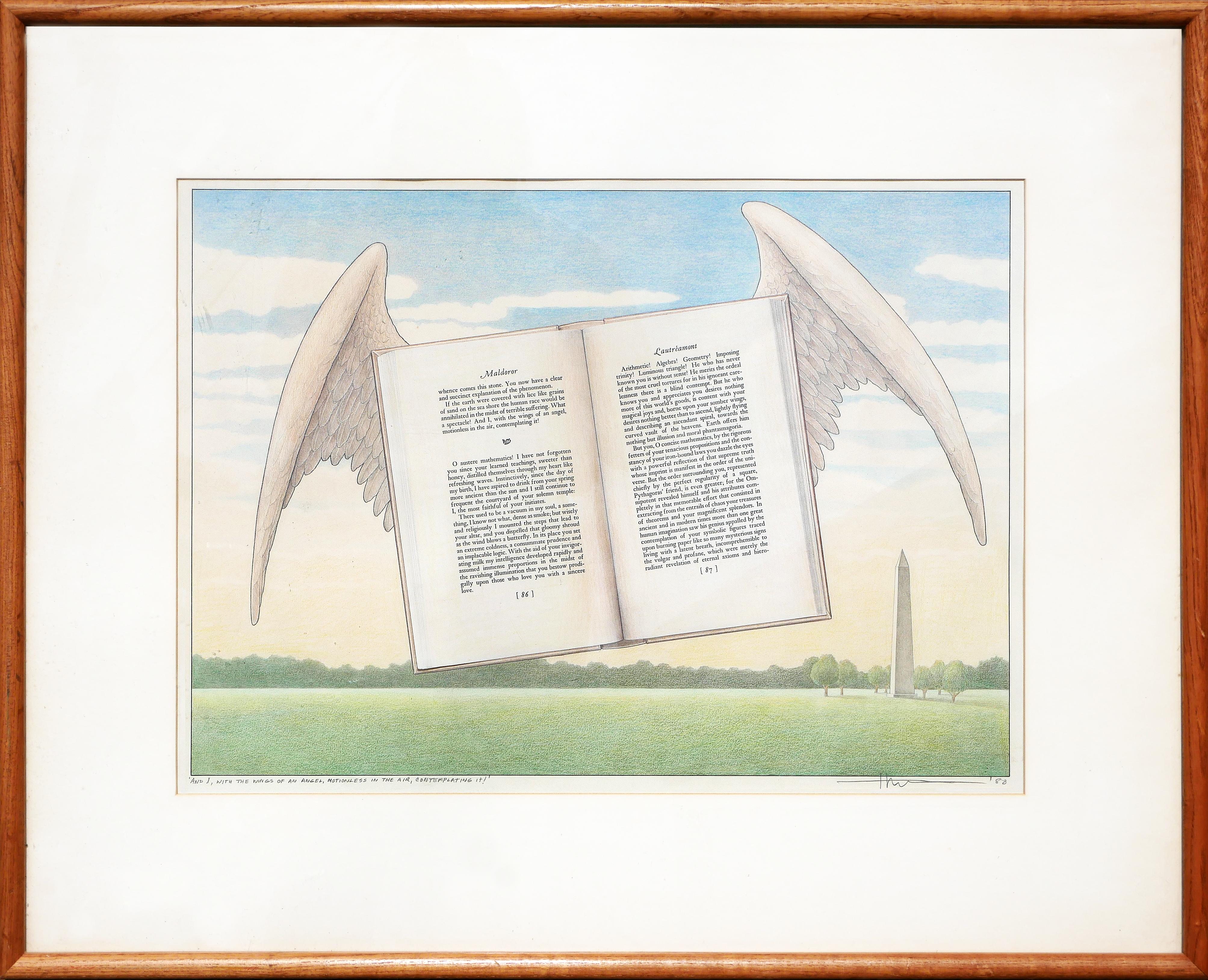 T. Moore Landscape Art – „Und ich, mit den Flügeln eines Engels, bewegungslos in der Luft...“ Surrealistische Zeichnung