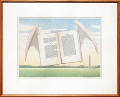 Vintage "And I, With The Wings of an Angel, Motionless in the Air..." Surrealist Drawing