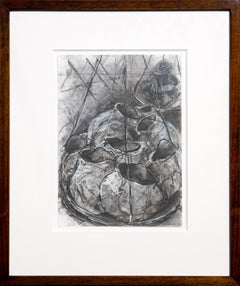 Monochromatic Abstract Graphite Drawing of Large Pots 