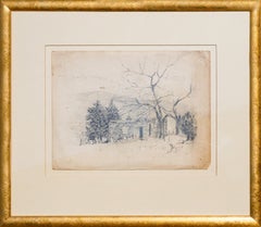 Naturalistische monochromatische New Mexico Landschaft Bleistiftzeichnung mit Bäumen