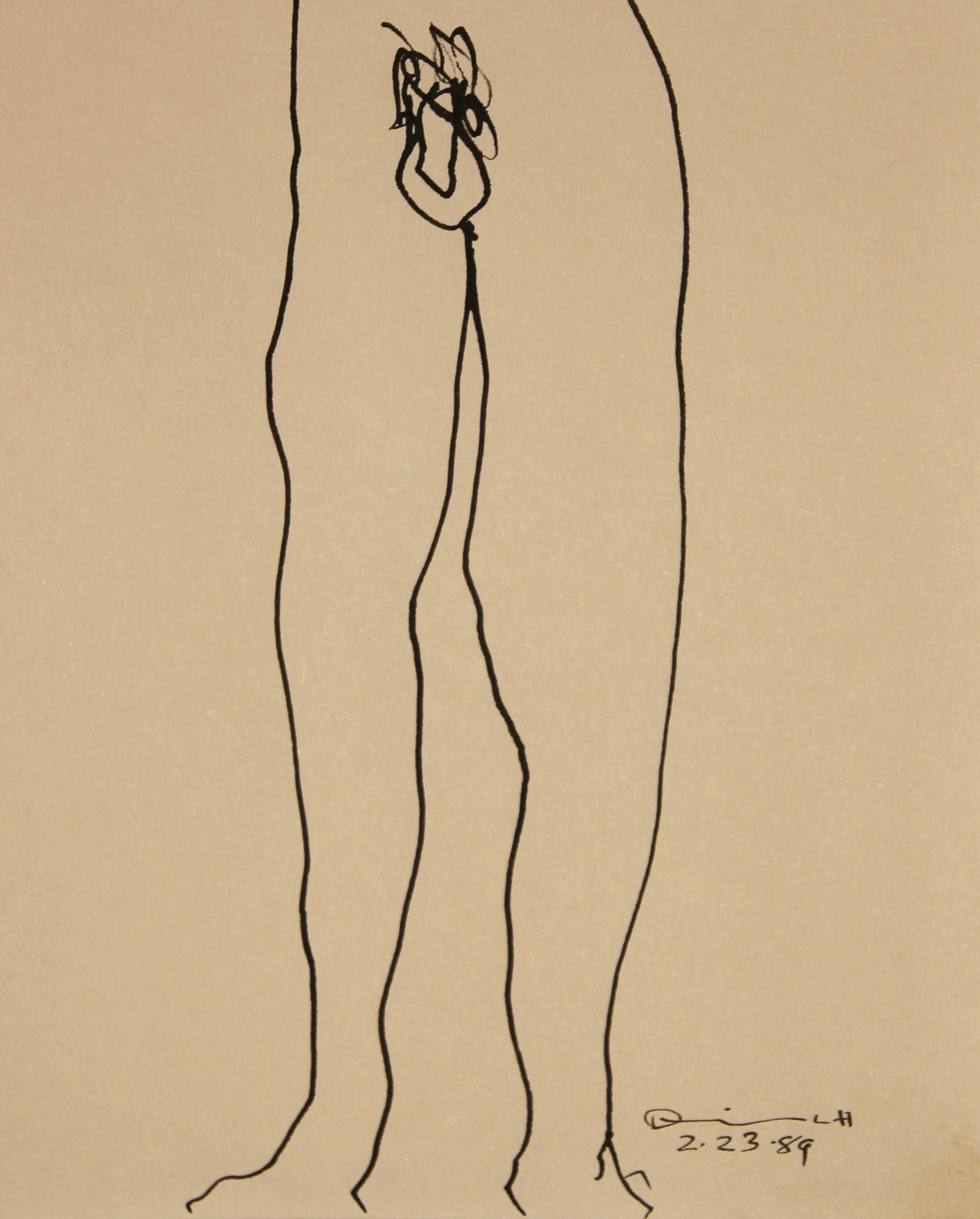 Modern Abstract Black Ink Line Drawing of a Pair of Standing Male Nudes 5