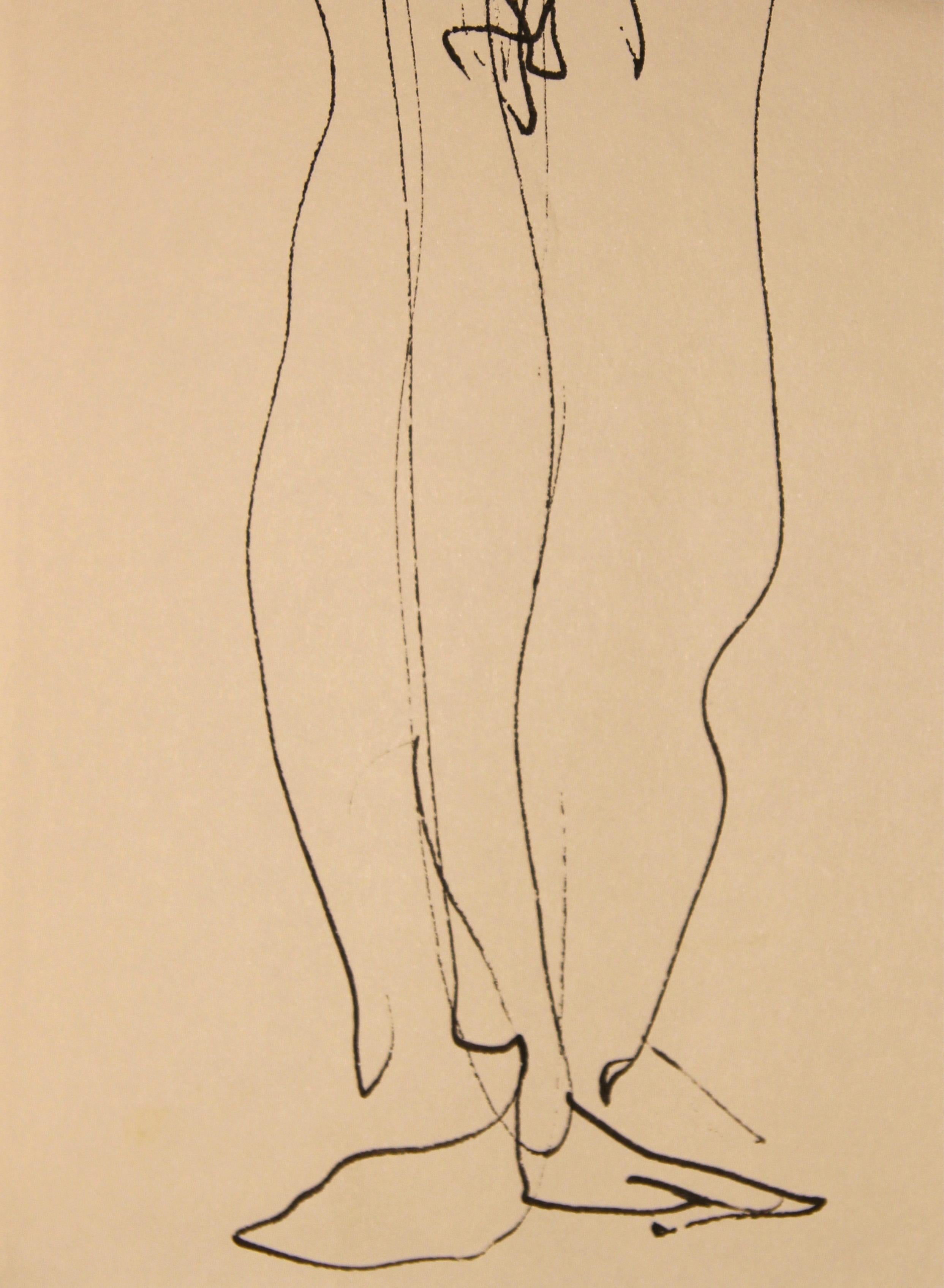 Modern Abstract Black Ink Line Drawing of a Pair of Standing Male Nudes 4