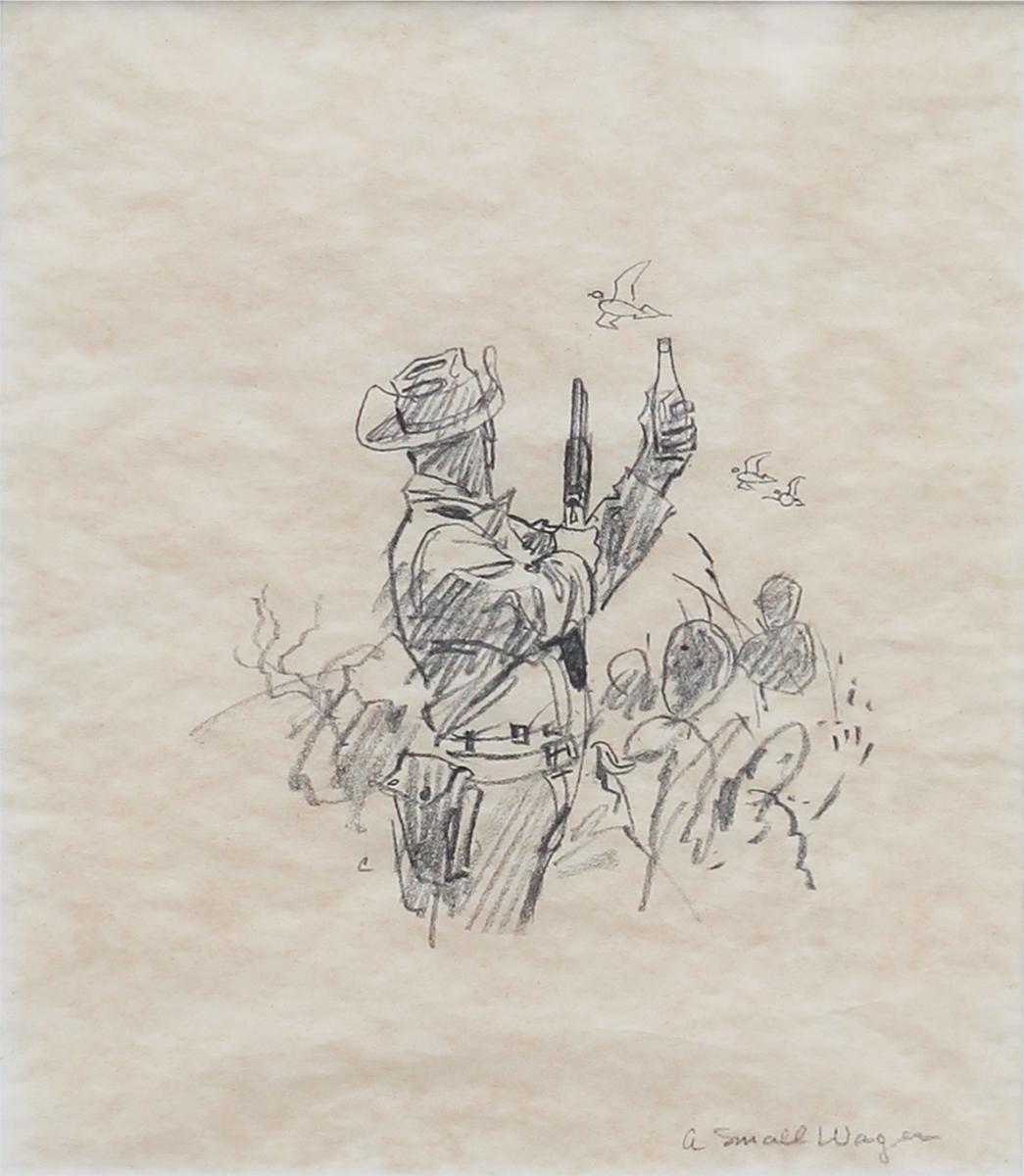 Realistic drawing of a man in a combat by Texas artist, John P. Cowan. Unsigned. Titled in the lower right corner of the image. Framed and matted in a pewter-colored wooden frame.

Dimensions With Frame: H .25 in. x W 6.25 in.

Artist Biography: