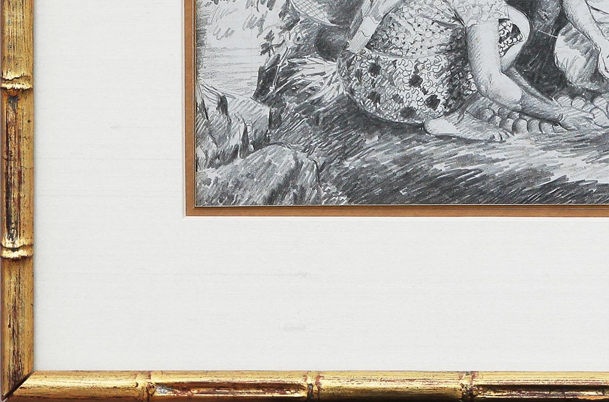 Philippinische Frauen und Kinder in einer pastoralen Szene in Zeichnung im Angebot 1