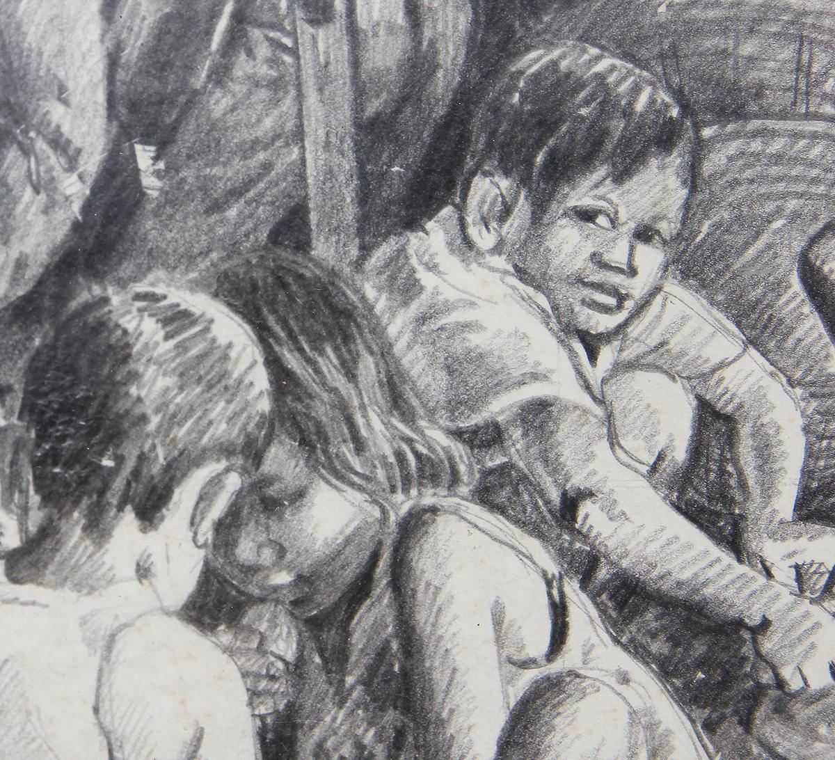 Filipino Women and Children in a Pastoral Scene Drawing For Sale 2