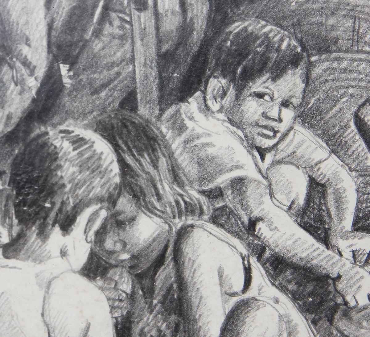 Philippinische Frauen und Kinder in einer pastoralen Szene in Zeichnung im Angebot 5