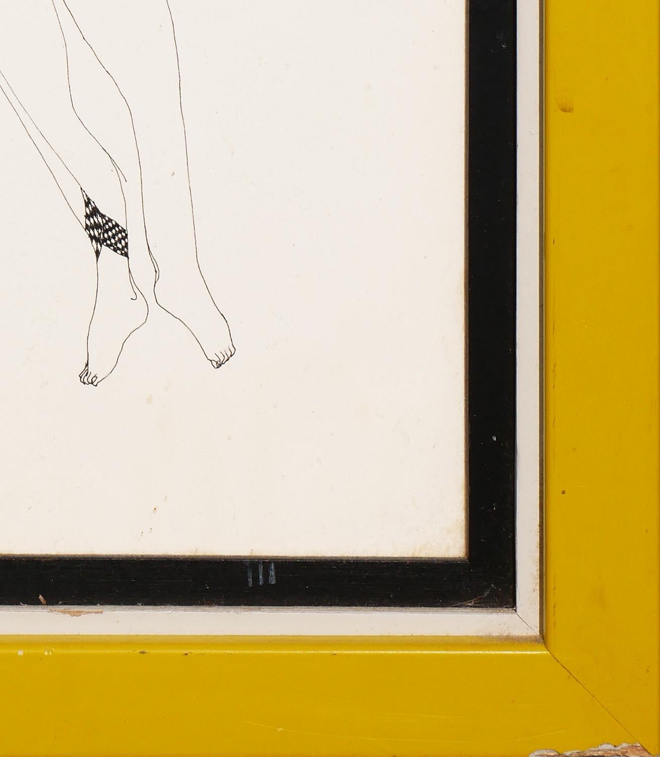 Moderne moderne abstrakte figurative Zeichnung einer nackten Frau mit Tattoos und  Flügel im Angebot 2