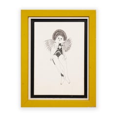 Modern Abstract Figurative Drawing of a Nude Woman with Tattoos and  Wings