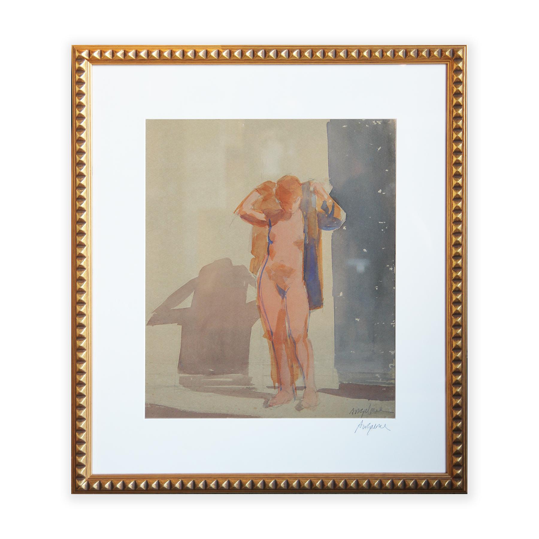 Abstract Figurative Nude Gouache Painting of Red Haired Female - Art by William Anzalone