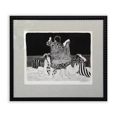 Black and White Abstract Figurative Mixed Media Drawing of Women