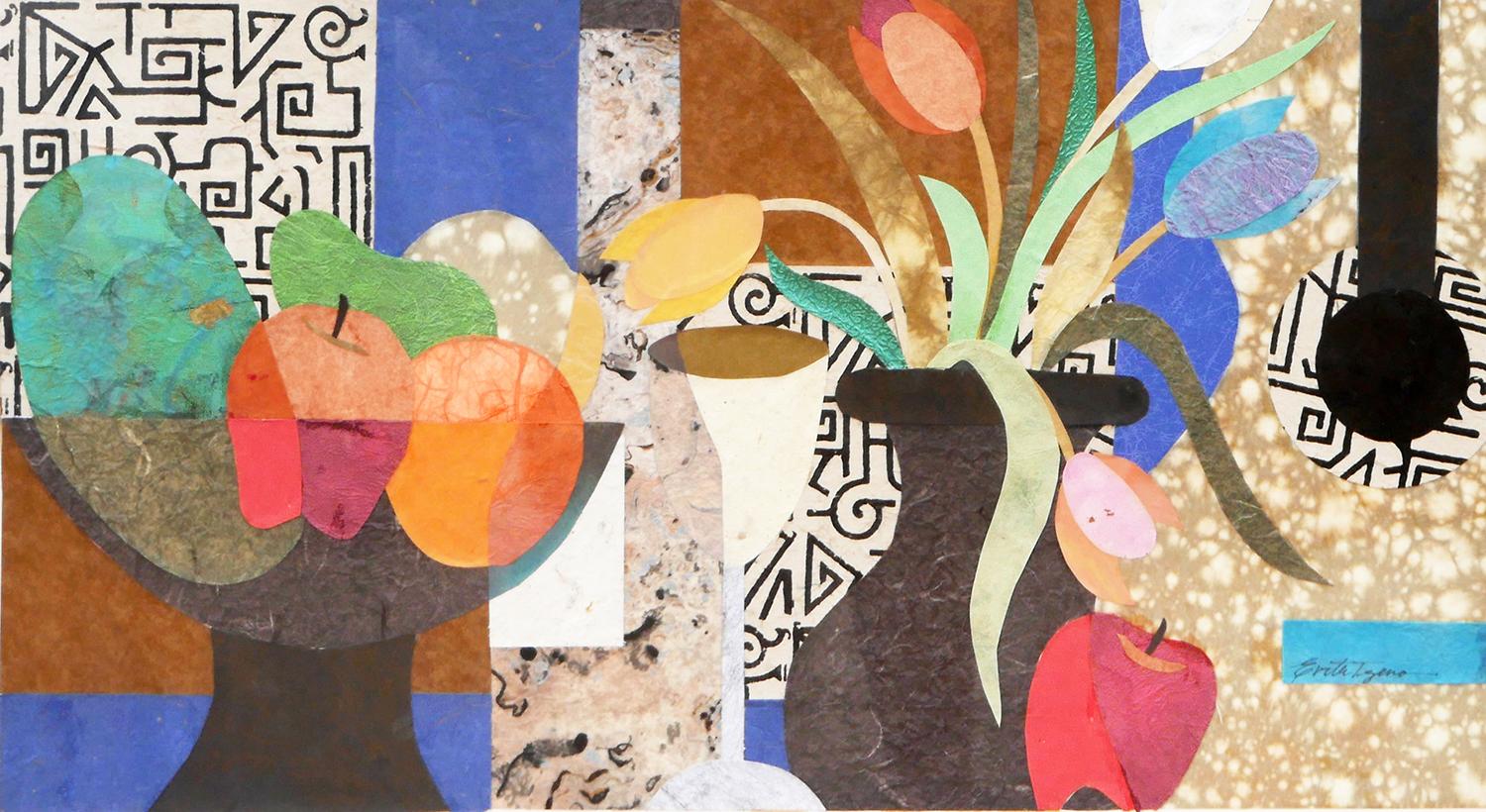 Colorful Abstract Modern Geometric Fruits and Tulips Still Life Collage For Sale 2