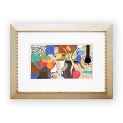 Colorful Abstract Modern Geometric Fruits and Tulips Still Life Collage