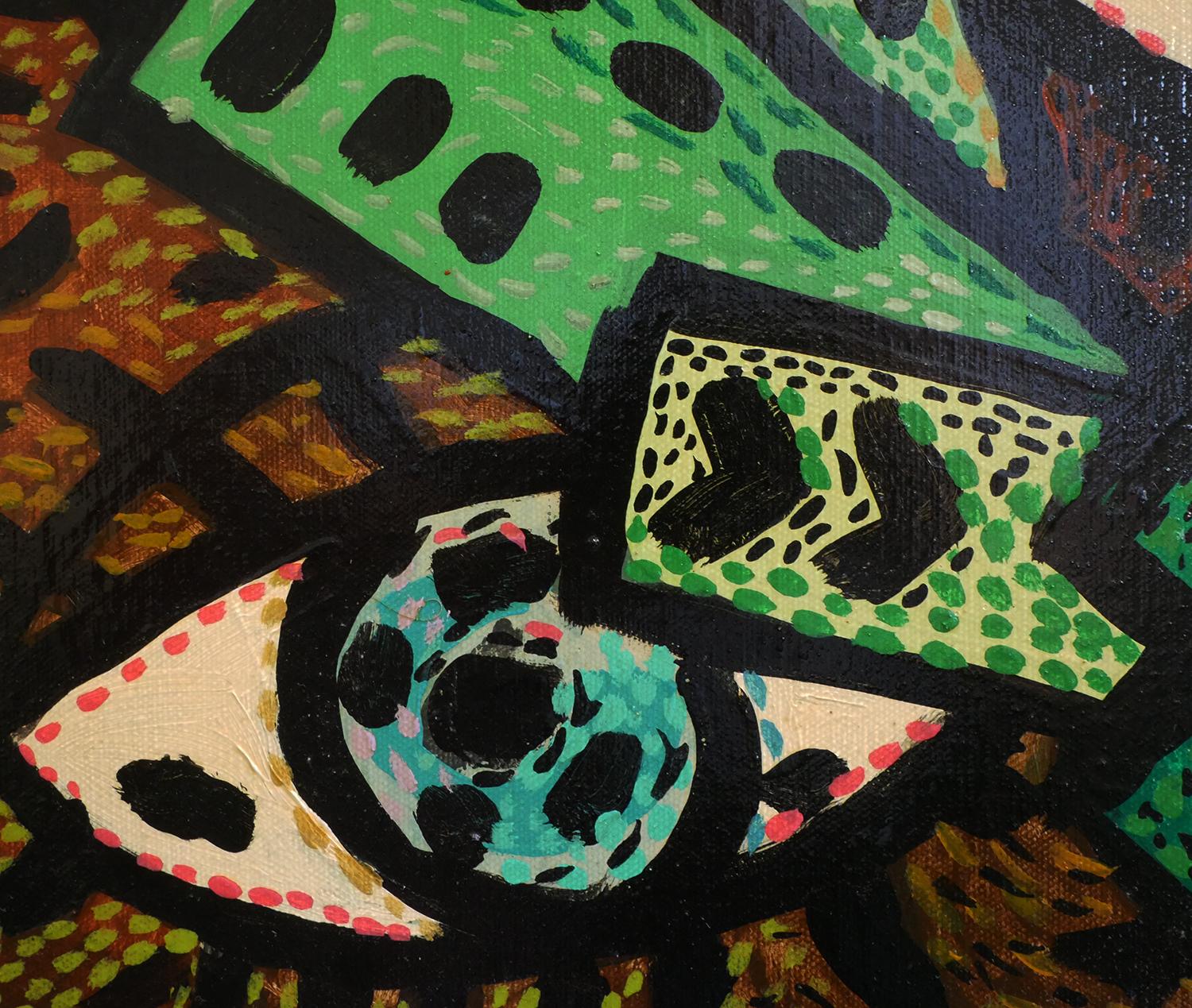 Zeitgenössisches abstraktes Gemälde in Grün, Blau und Gelb, „Addicted to Geld“ im Angebot 2