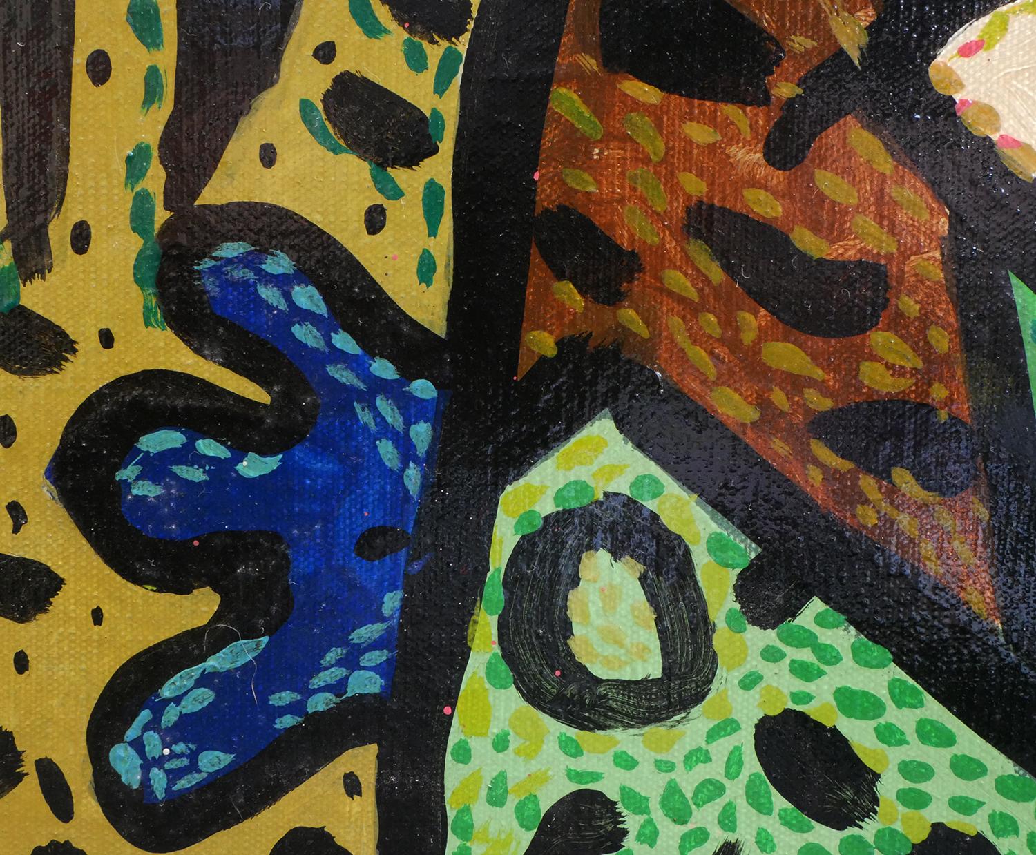 Zeitgenössisches abstraktes Gemälde in Grün, Blau und Gelb, „Addicted to Geld“ im Angebot 3