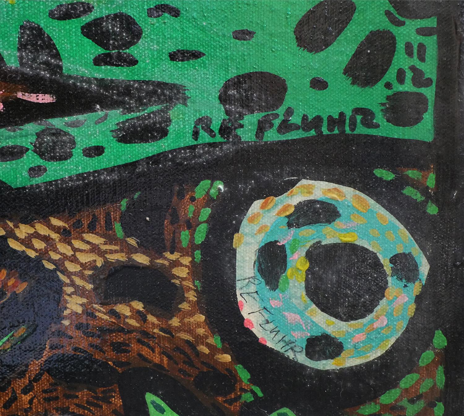 Zeitgenössisches abstraktes Gemälde in Grün, Blau und Gelb, „Addicted to Geld“ im Angebot 4