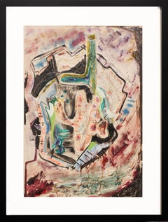 Vintage "Composition A #1" Colorful Abstract Mixed Media Watercolor Painting