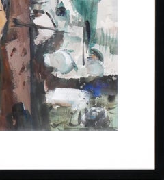 "Tree and Moon" Blue and Green Toned Abstract Impressionist Forest Painting