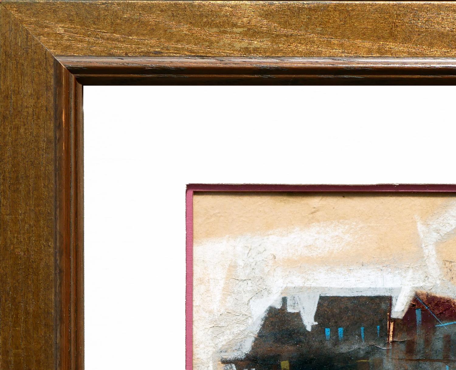 Disegno di paesaggio astratto e angolare di una piccola città o di un villaggio, dai toni scuri. - Art Moderno di Eugene Massin
