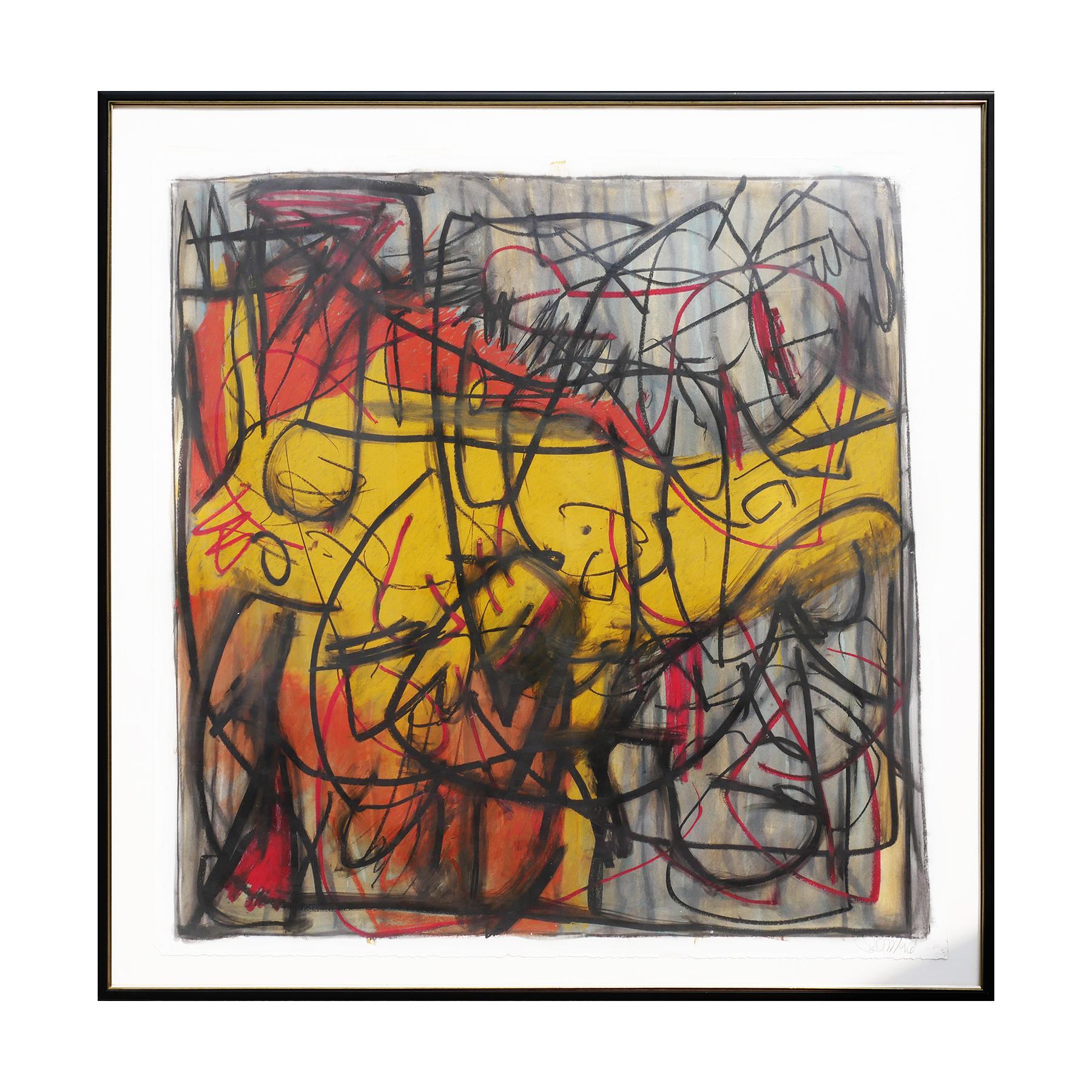 Untitled Modern Contemporary Abstract Expressionist Muted Tone Pastel Drawing - Art by Bob Russell