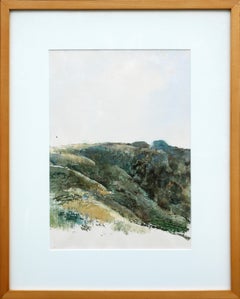 Modern Abstract Vertical Rich Green Toned Watercolor Mountain Landscape