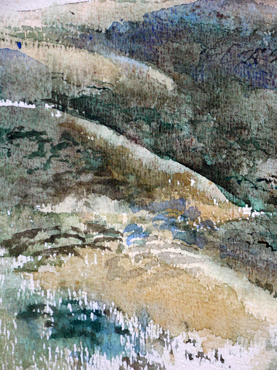 Modern Abstract Vertical Rich Green Toned Watercolor Mountain Landscape 1