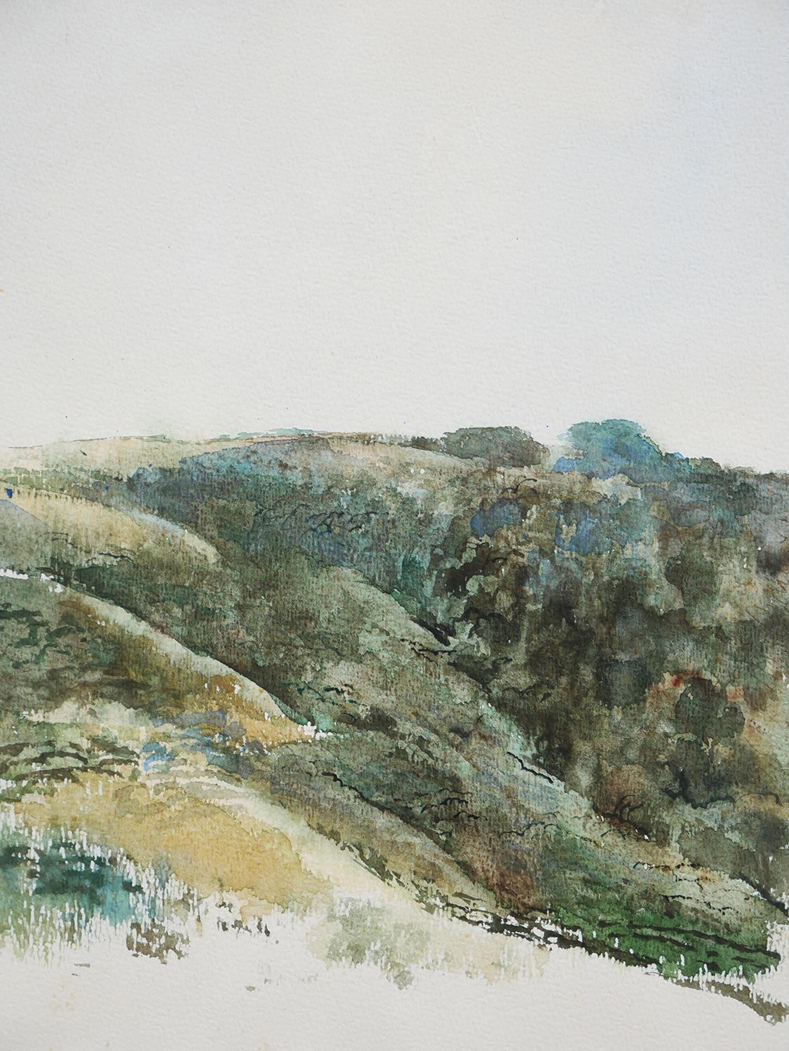 Modern Abstract Vertical Rich Green Toned Watercolor Mountain Landscape 2