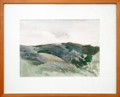 Modern Abstract Muted Pastel Green Toned Watercolor Mountain Landscape