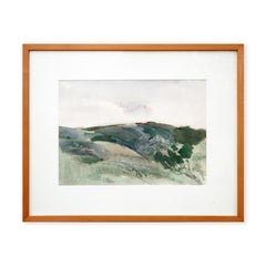 Modern Abstract Muted Pastel Green Toned Watercolor Mountain Landscape