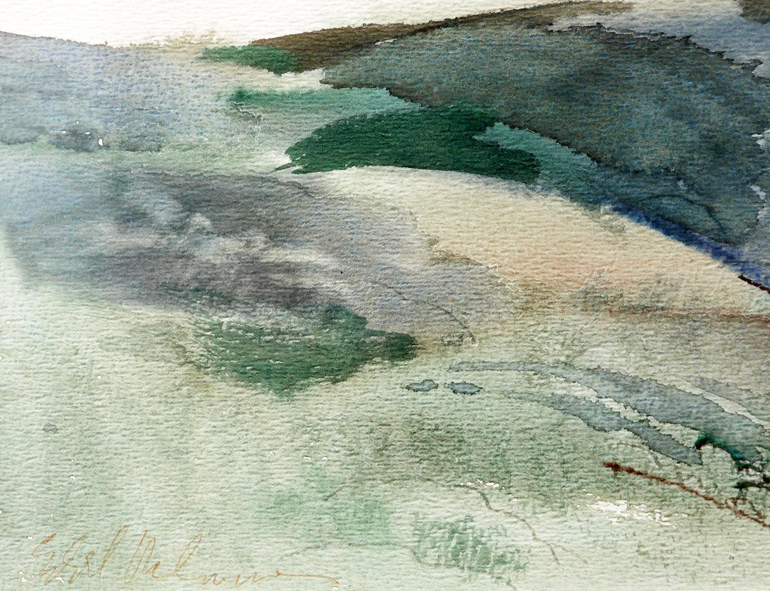 Modern Abstract Muted Pastel Green Toned Watercolor Mountain Landscape 6