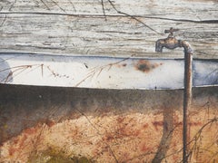 “Not the Usual Watering Trough” Rustic Watercolor Landscape Painting