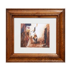 Brown-Toned Naturalistic Backstreet City Scene Watercolor Landscape