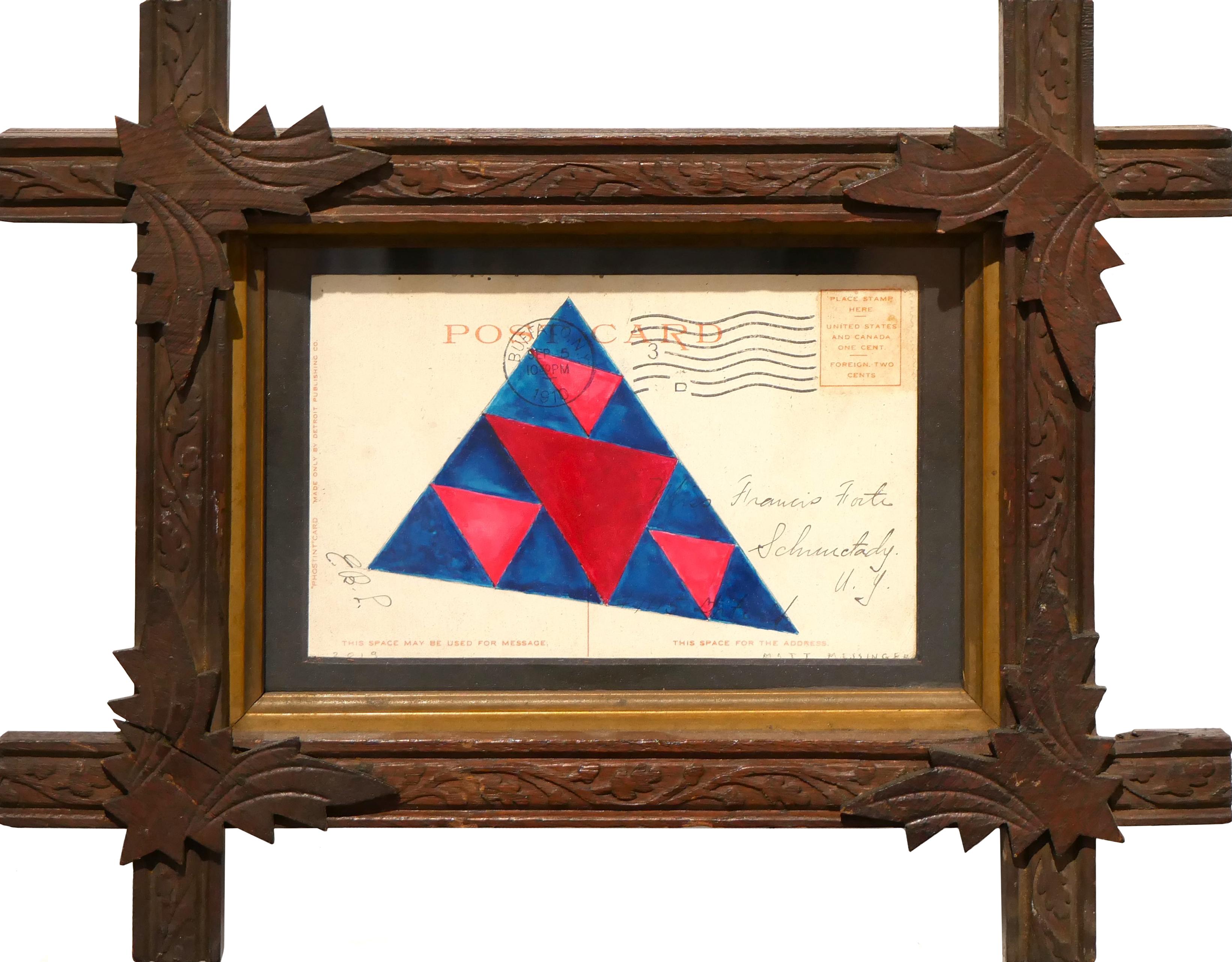 Matt Messinger Abstract Drawing - "Kite" Contemporary Folk Inspired Abstract Watercolor Painting in Found Frame