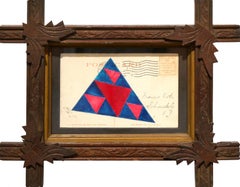 "Kite" Contemporary Folk Inspired Abstract Watercolor Painting in Found Frame