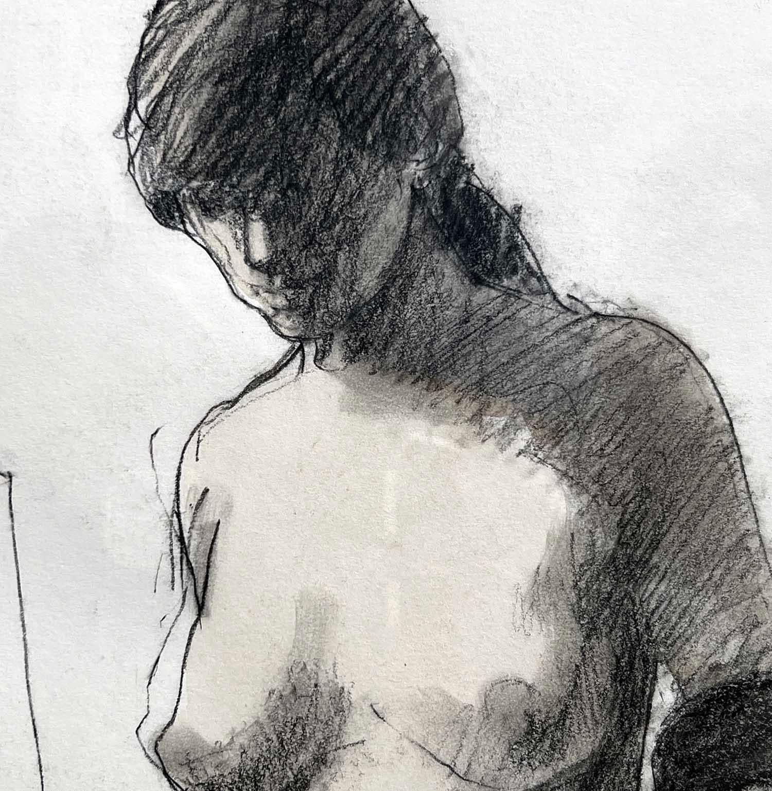 Abstrakte figurative Mixed-Media-Zeichnung eines weiblichen Aktes in Schwarz und Weiß im Angebot 6