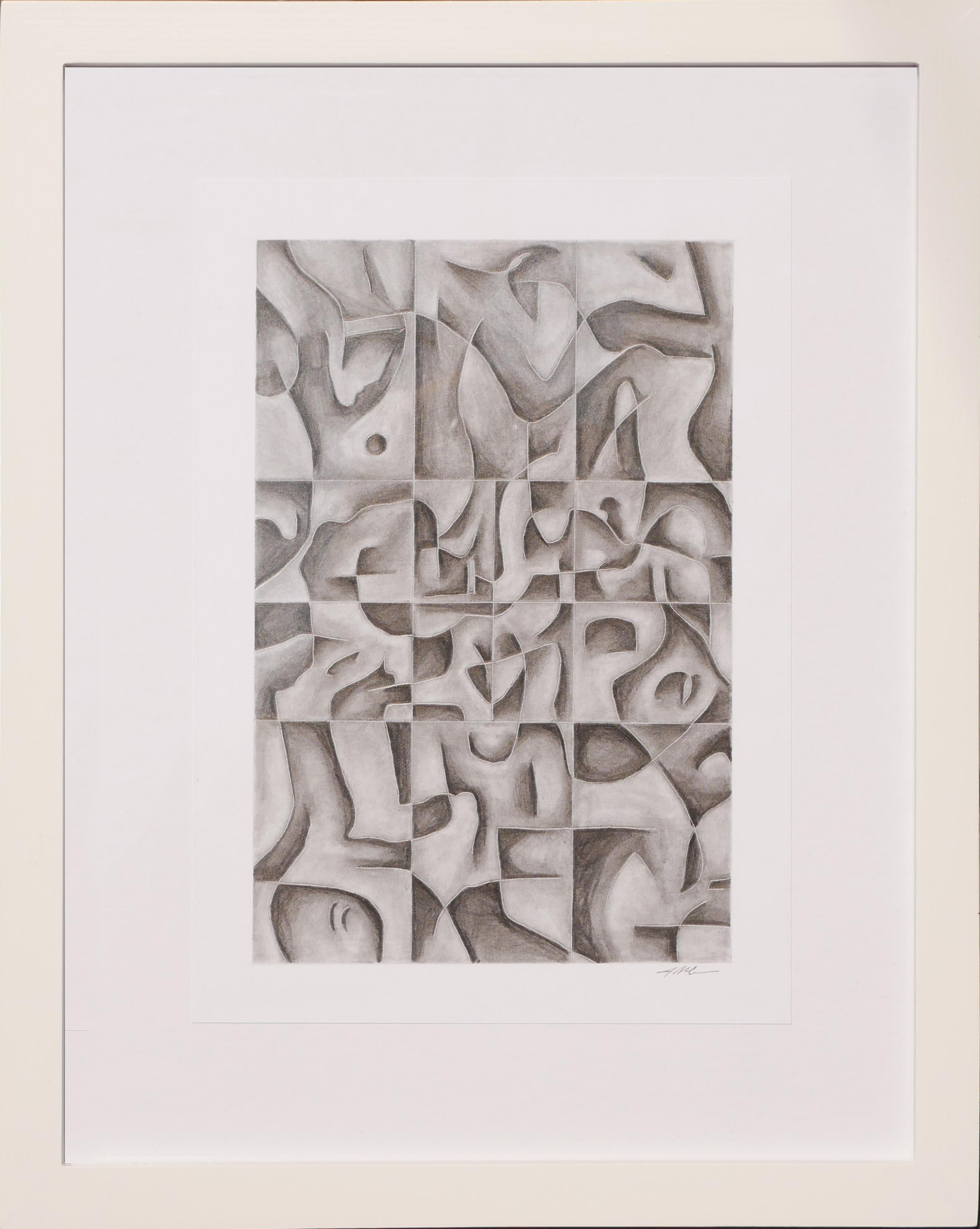 James McCahon Abstract Drawing – „Ohne Titel“ Dunkelgraue geometrische abstrakte Zeichnung auf Papier