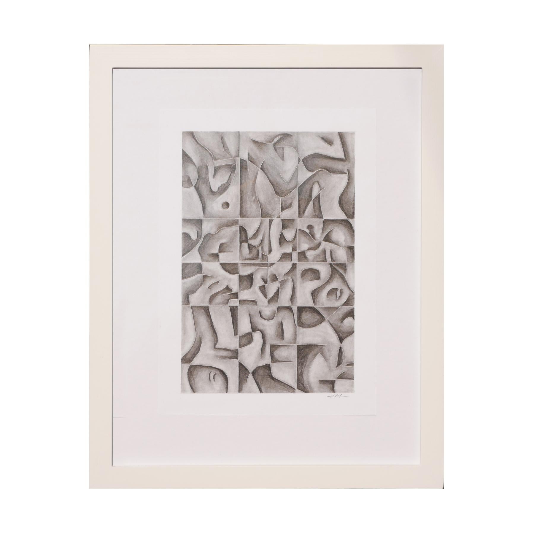 „Ohne Titel“ Dunkelgraue geometrische abstrakte Zeichnung auf Papier – Art von James McCahon