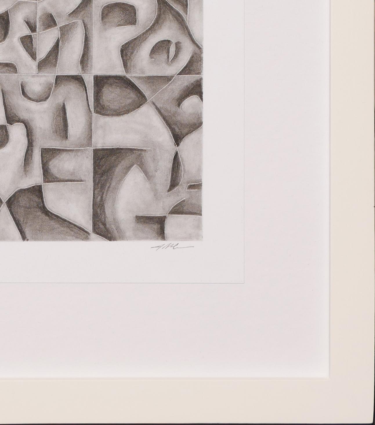 „Ohne Titel“ Dunkelgraue geometrische abstrakte Zeichnung auf Papier im Angebot 2