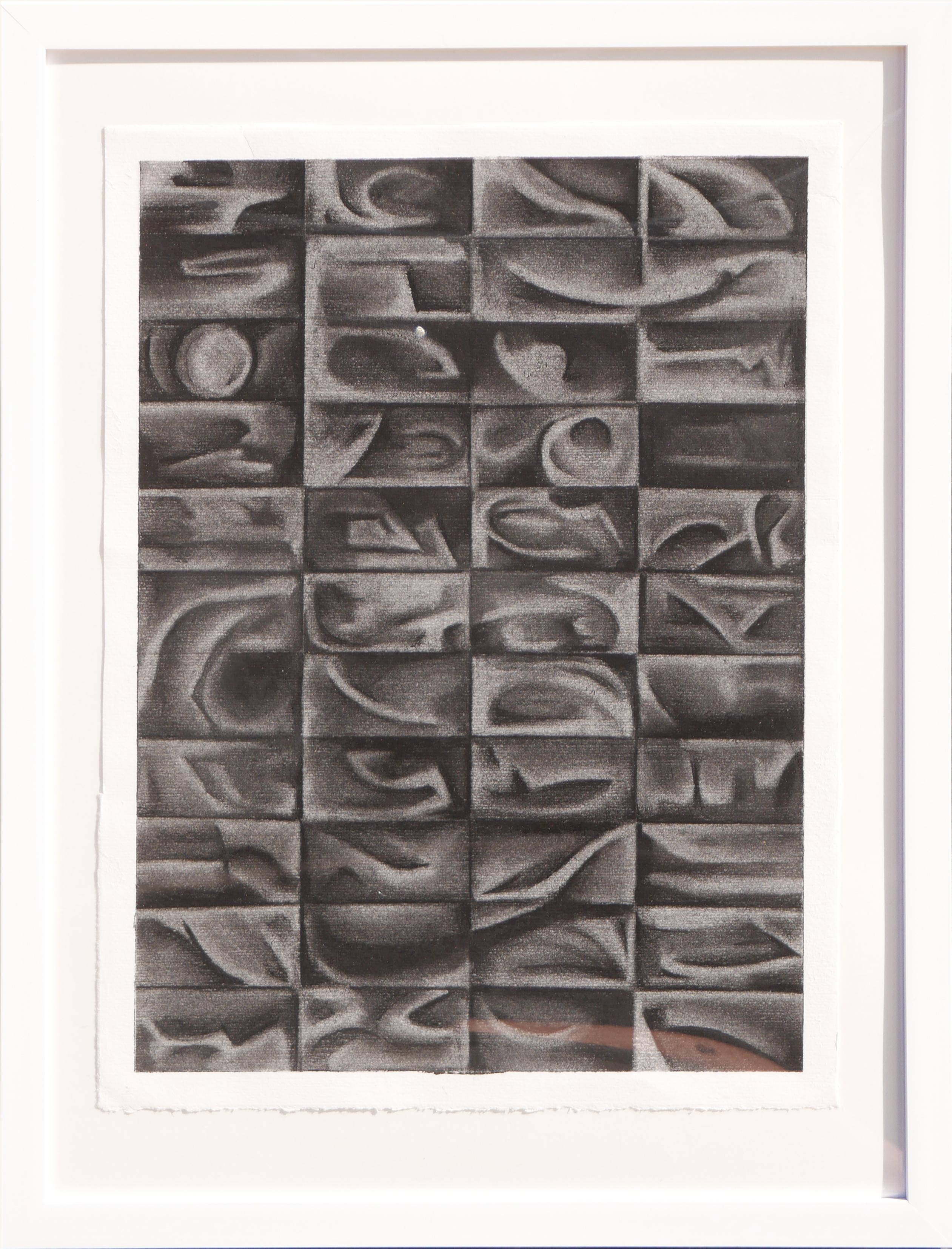 Abstrakte zeitgenössische geometrische Kohlezeichnung ohne Titel „Untitled“ auf Papier