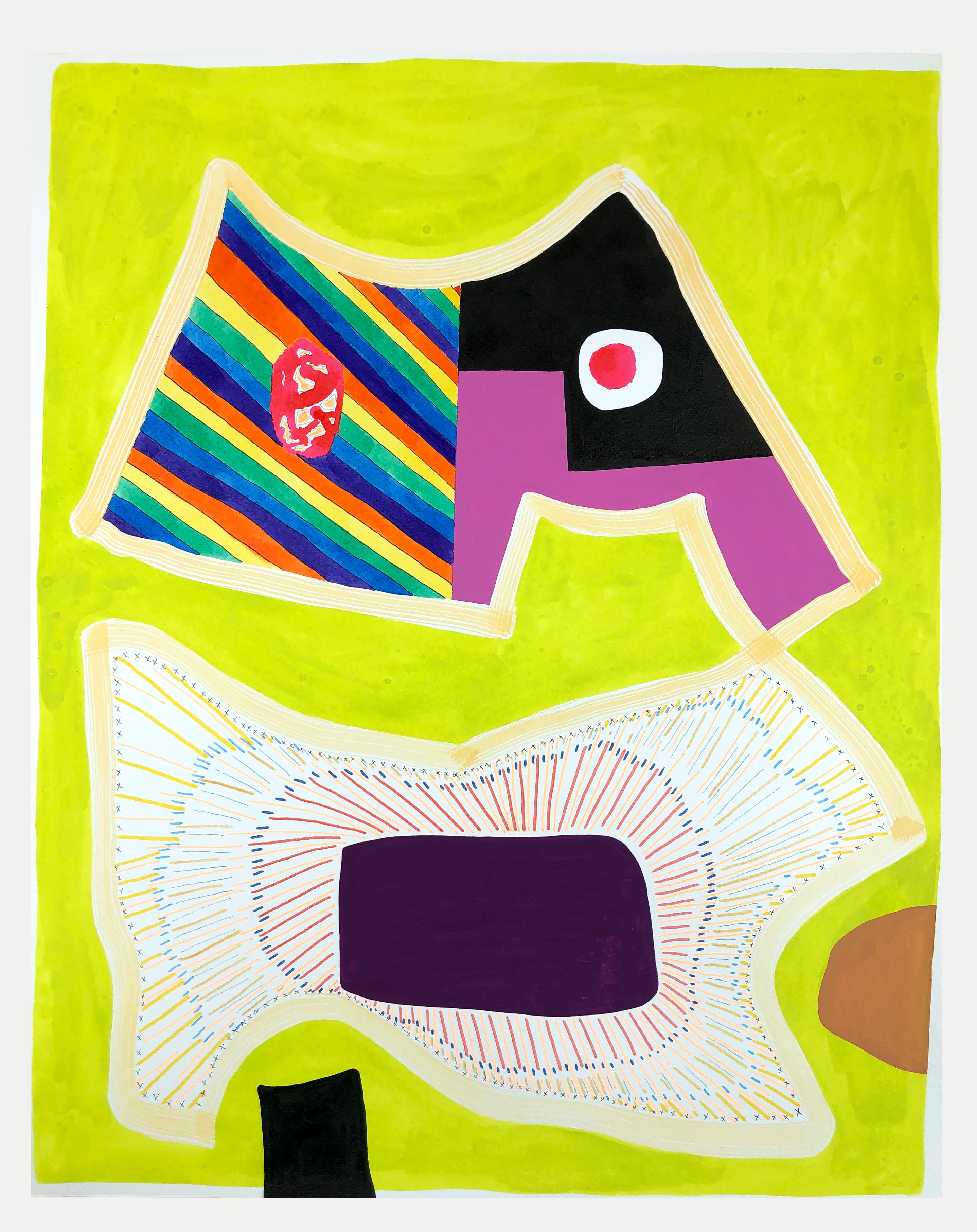 Peinture abstraite contemporaine à motifs géométriques colorés sans titre (PPR 348) - Painting de Max Manning