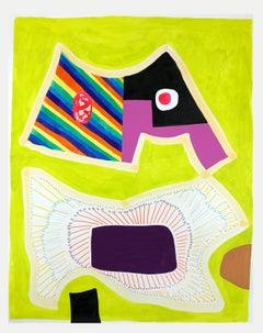Zeitgenössisches abstraktes, farbenfrohes, geometrisch gemustertes Gemälde ohne Titel (PPR 348)