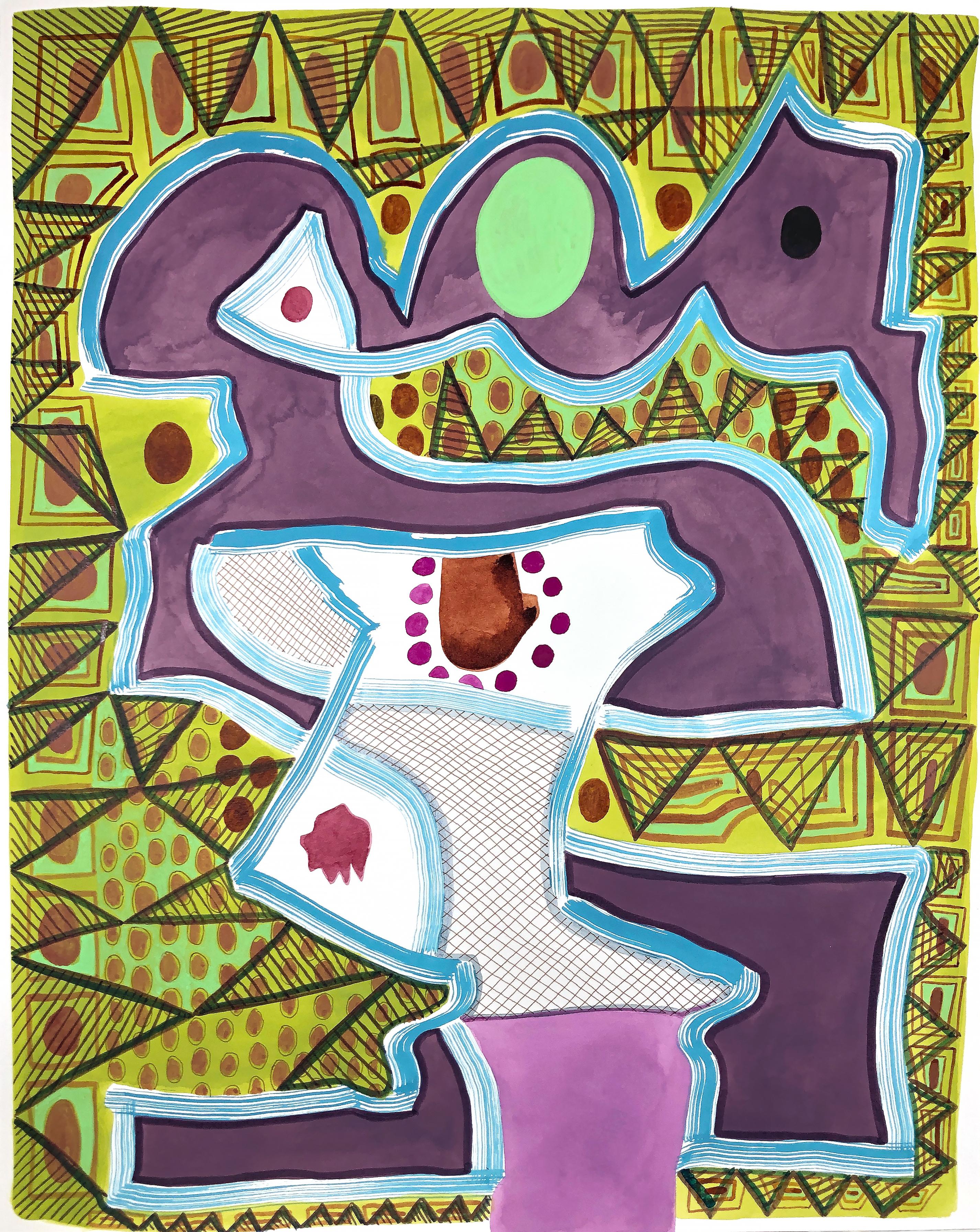 Sans titre (PPR 384) Peinture abstraite contemporaine à motifs géométriques colorés