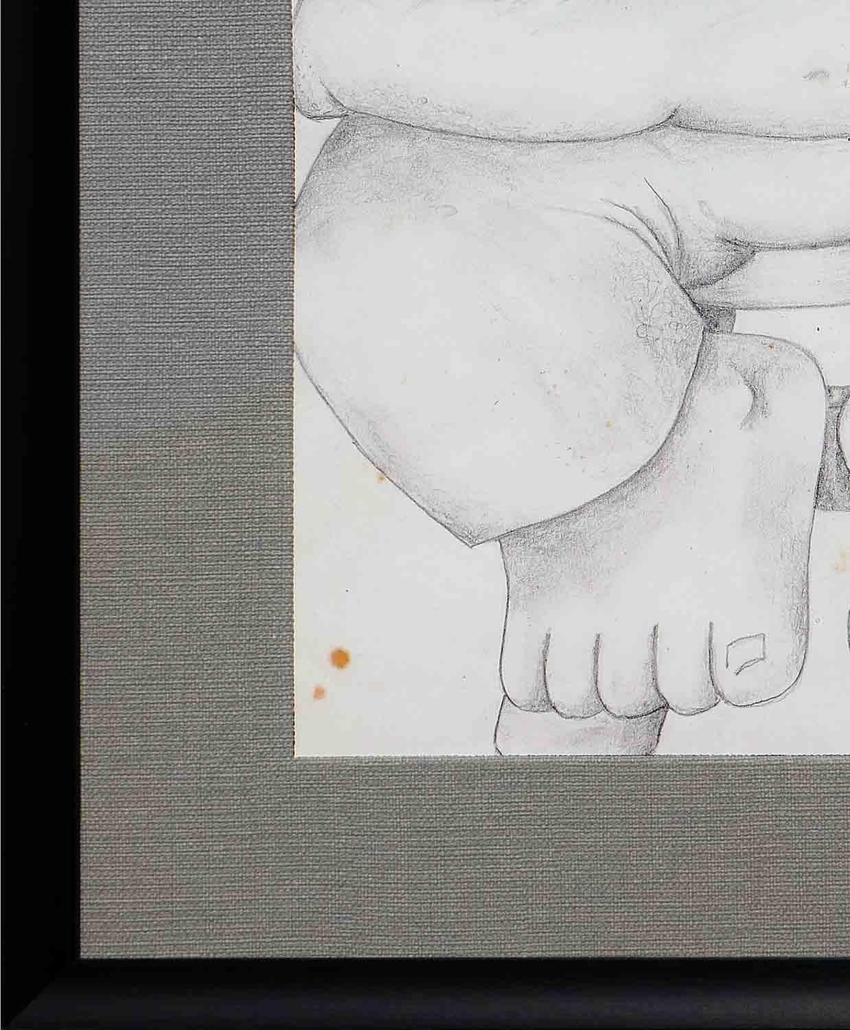 Moderne abstrakte schwarz-weiße figurative Bleistiftzeichnungsstudie eines sitzenden Mannes im Angebot 1
