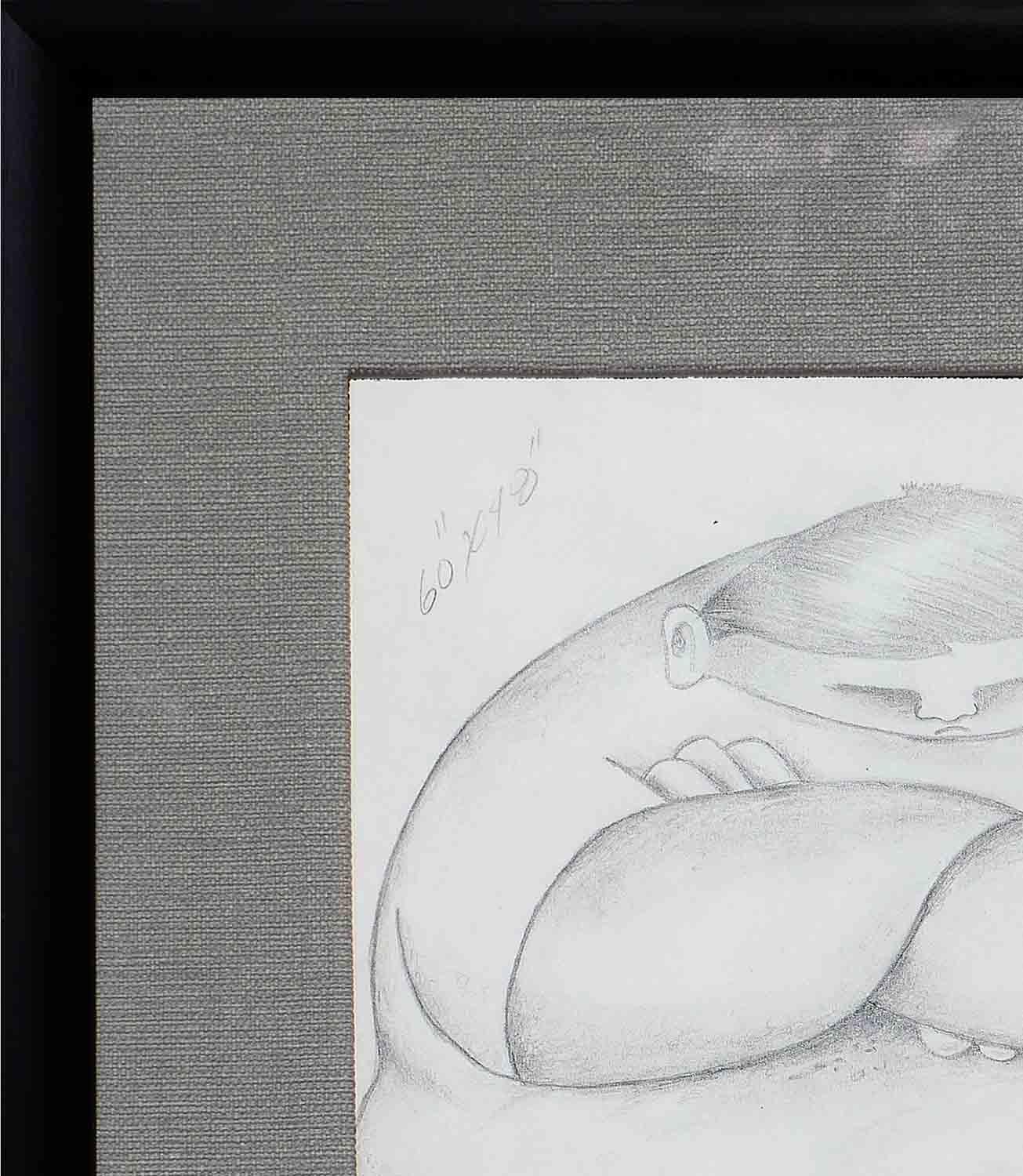 Moderne abstrakte schwarz-weiße figurative Bleistiftzeichnungsstudie eines sitzenden Mannes (Abstrakt), Art, von Alberto Godoy