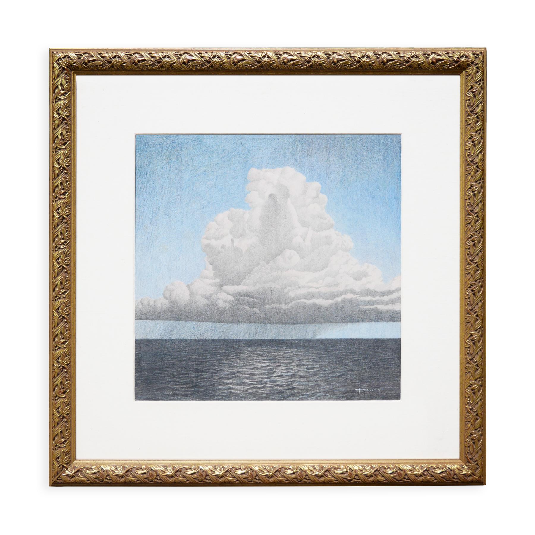 Pastel-Toned Abstract Surrealist Seascape Under a Big White Cloud Drawing - Art by T. Moore