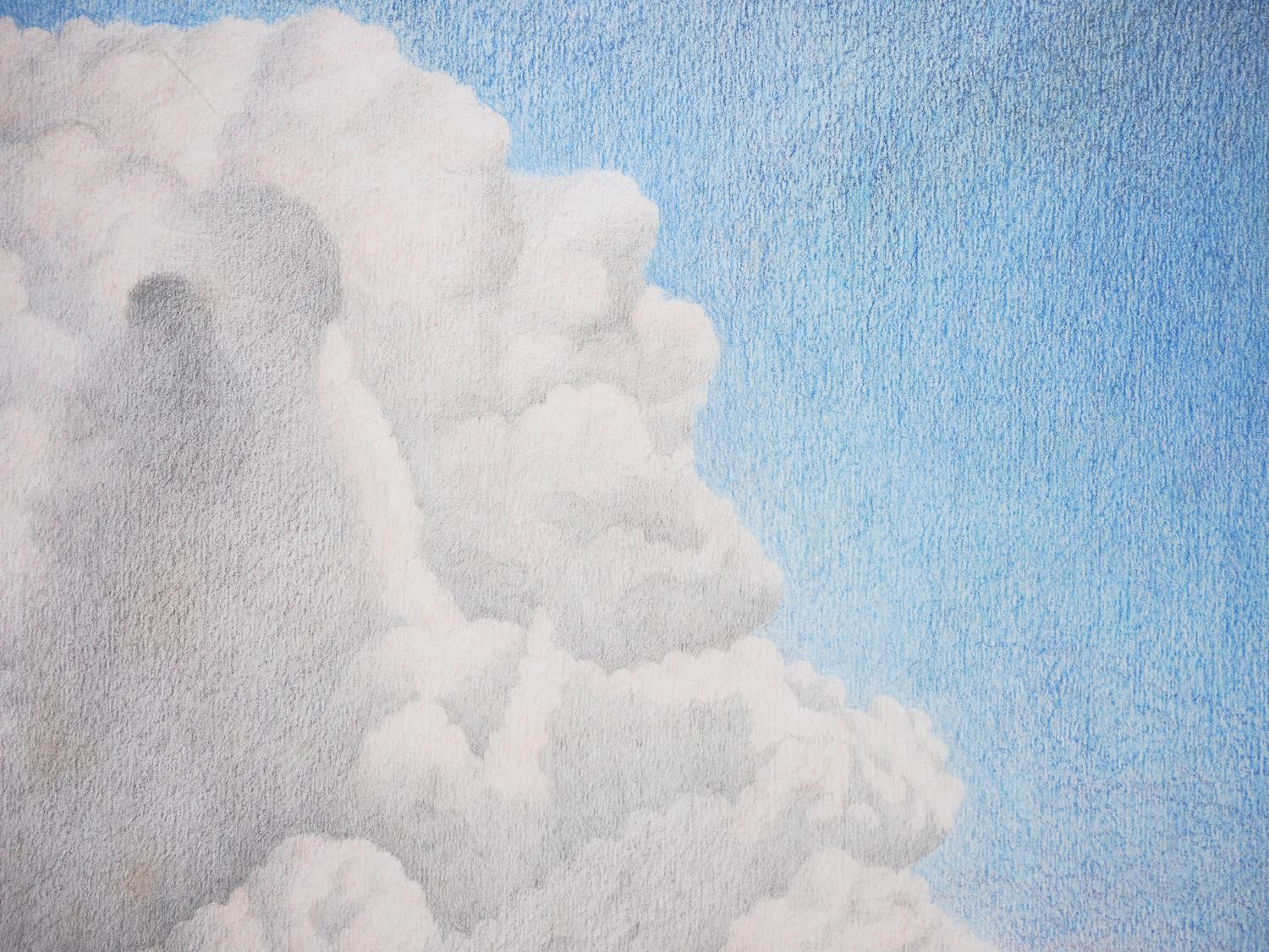 Pastel-Toned Abstract Surrealist Seascape Under a Big White Cloud Drawing For Sale 7