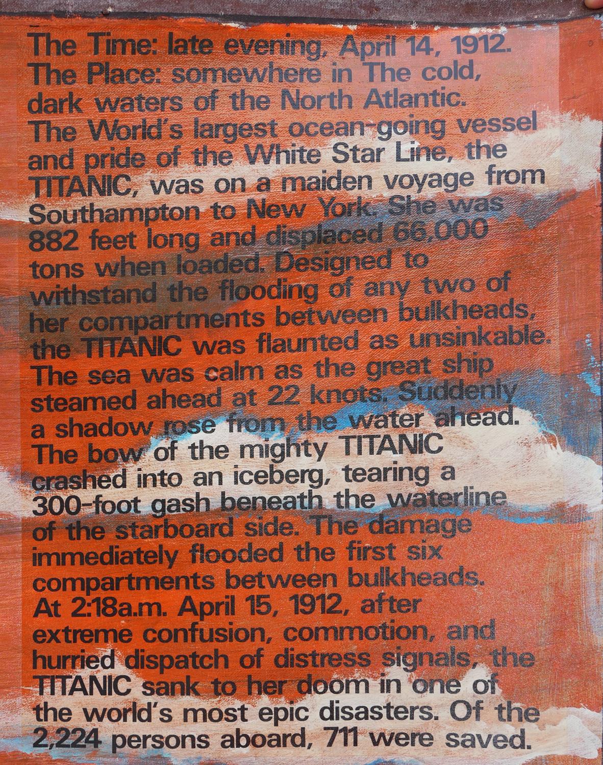 Abstraktes zeitgenössisches Gemälde der Titanic in Orange und Blau 5